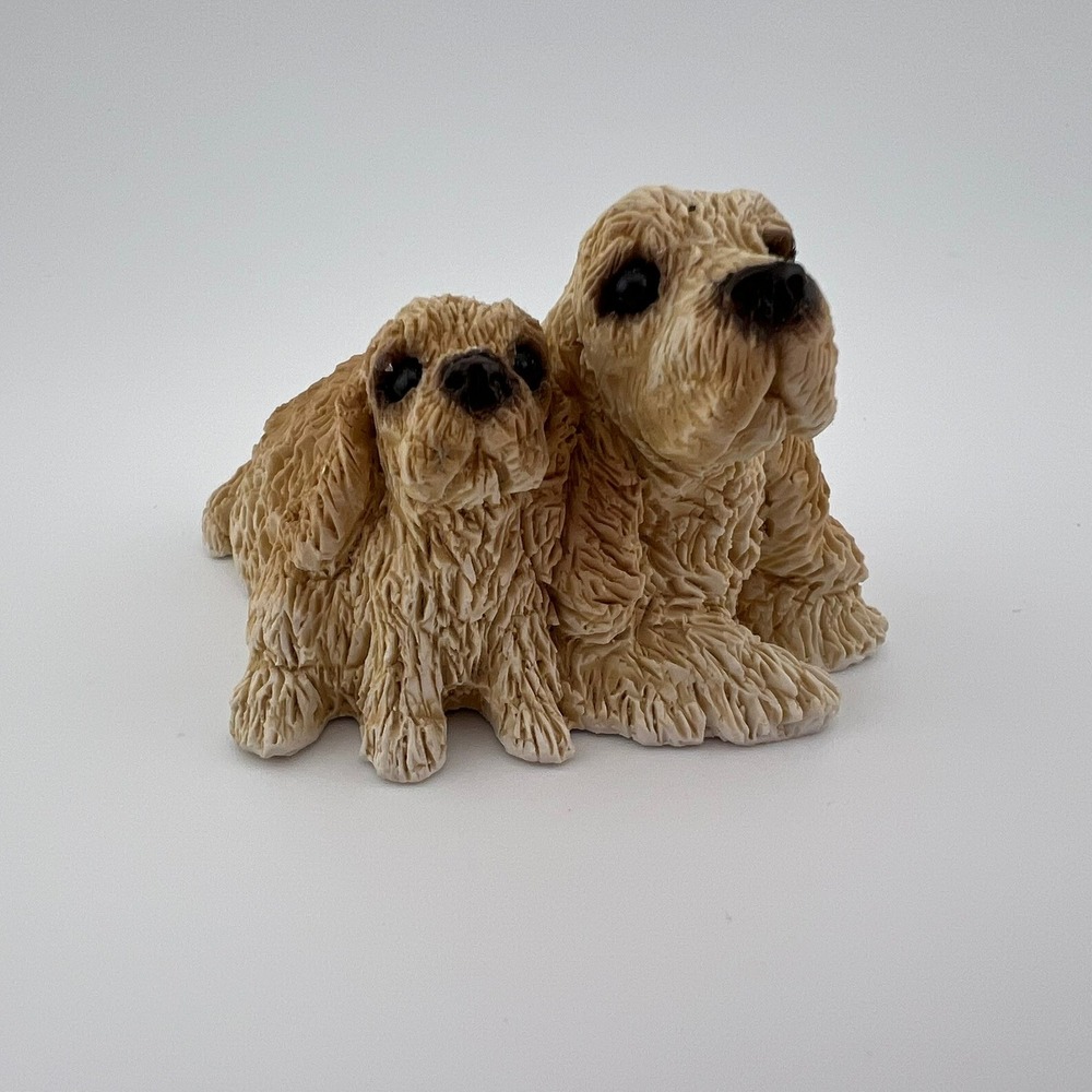 Vintage Stone Littles Cocker & Pup Dog Figurine Made in USA